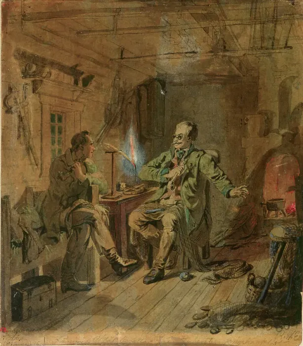 Framed Print : Vänrikki Stool and high school student, sketch, 1852. Creator: Robert Wilhelm Ekman Framed Print : Vänrikki Stool and high school student, sketch, 1852. Creator: Robert Wilhelm Ekman