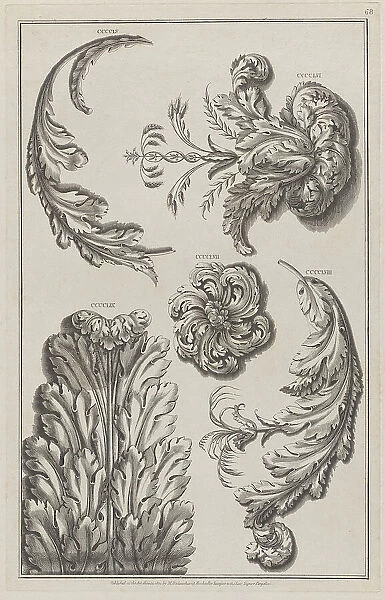 Varieties of Leaf Ornament, nos. CCCCLV-CCCCLIX ('Designs for Various Ornaments, ' pl. 68), ... 1801. Creator: After Michelangelo Pergolesi. Varieties of Leaf Ornament, nos. CCCCLV-CCCCLIX ('Designs for Various Ornaments, ' pl)