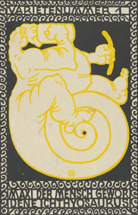 Framed Print : Variety Act 1: Maxi the Ichthyosaurus Turned Man (Varietenummer 1: Maxi der Mensch Gewor D... 1907. Creator: Moritz Jung) Framed Print : Variety Act 1: Maxi the Ichthyosaurus Turned Man (Varietenummer 1: Maxi der Mensch Gewor D... 1907. Creator: Moritz Jung)