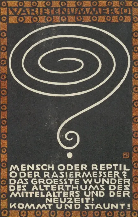 Framed Print : Variety Act 10: Man or Reptile or Razor? (Varietenummer 10: Mensch oder Reptil oder Rasier... 1907. Creator: Moritz Jung) Framed Print : Variety Act 10: Man or Reptile or Razor? (Varietenummer 10: Mensch oder Reptil oder Rasier... 1907. Creator: Moritz Jung)