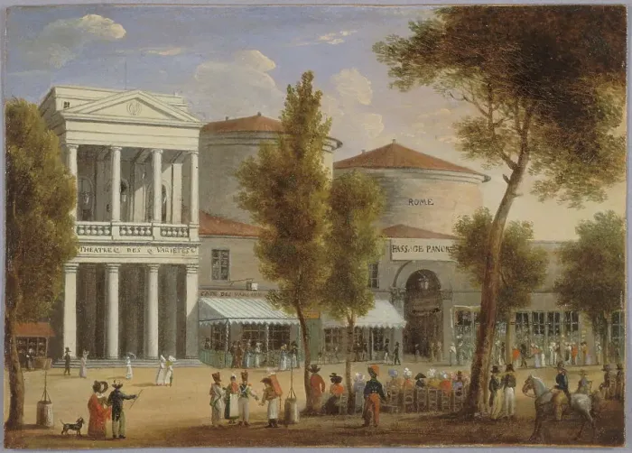 Framed Print : Variety theatre and le passage des Panoramas, boulevard Montmartre, c1825. Creator: Unknown Framed Print : Variety theatre and le passage des Panoramas, boulevard Montmartre, c1825. Creator: Unknown