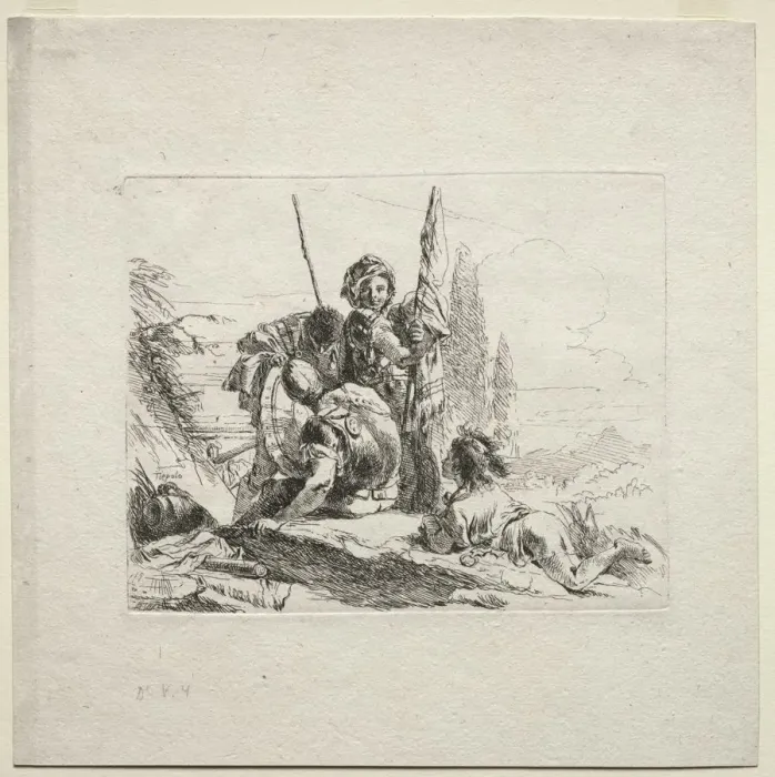 Framed Print : Various Caprices: The Three Soldiers and the Boy, 1785. Creator: Giovanni Battista Tiepolo Framed Print : Various Caprices: The Three Soldiers and the Boy, 1785. Creator: Giovanni Battista Tiepolo
