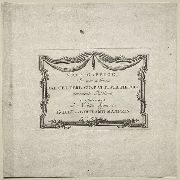 Various Caprices: Title Page, 1785. Creator: Giovanni Battista Tiepolo (Italian, 1696-1770)