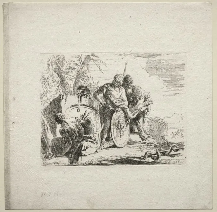Framed Print : Various Caprices: The Young Soldier and the Astrologer, 1785. Creator: Giovanni Battista Tiepolo Framed Print : Various Caprices: The Young Soldier and the Astrologer, 1785. Creator: Giovanni Battista Tiepolo