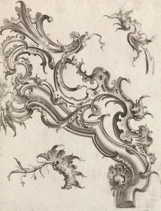 Framed Print : Various Designs for Rocaille Ornaments, Plate 4 from an Untitled Series of Framed Print : Various Designs for Rocaille Ornaments, Plate 4 from an Untitled Series of