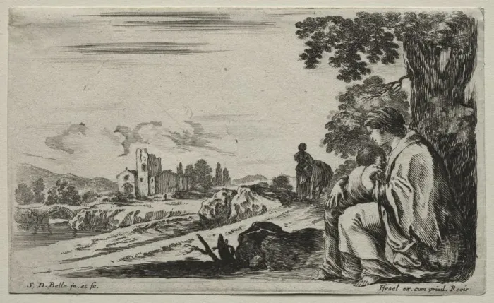 Framed Print : Various Figures and Landscapes: A Poor Nurse Seated under a Tree, 1649