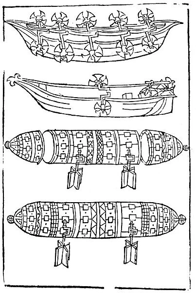 Various forms of paddle boats for use in war, 1483