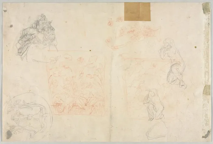 Framed Print : Various Sketches of Figures and Plants (verso), 19th century. Creator: Anonymous Framed Print : Various Sketches of Figures and Plants (verso), 19th century. Creator: Anonymous