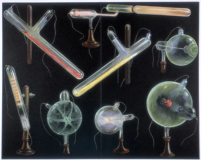 Framed Print : Various substances fluorescing in vacuum tubes of different shapes, 1903 Framed Print : Various substances fluorescing in vacuum tubes of different shapes, 1903
