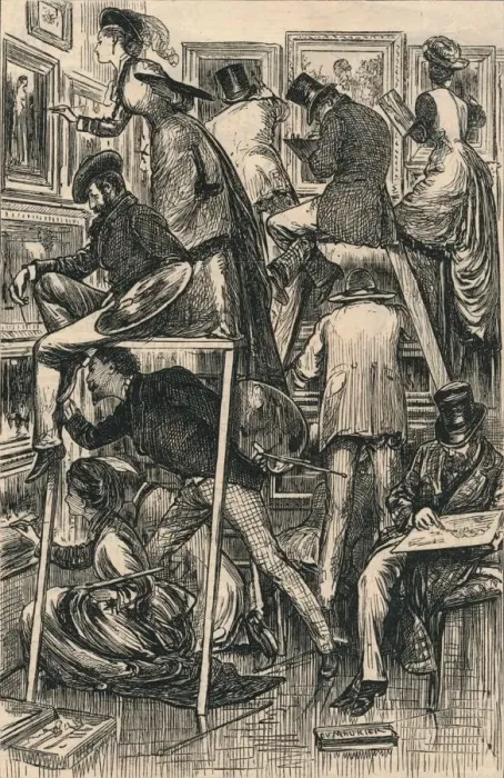 Framed Print : Varnishing Day at the Royal Academy, 1877. Artist: George Du Maurier Framed Print : Varnishing Day at the Royal Academy, 1877. Artist: George Du Maurier