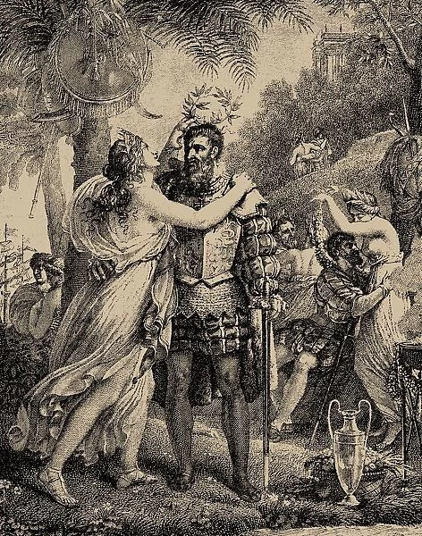 Vasco da Gama on the Island of Love. Illustration for The Lusiads by Luiz de Camoes, 1817