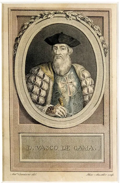 Framed Print : Vasco de Gama (1469-1624), Portugese navigator, engraving after a drawing by Antonio Carnicero Framed Print : Vasco de Gama (1469-1624), Portugese navigator, engraving after a drawing by Antonio Carnicero
