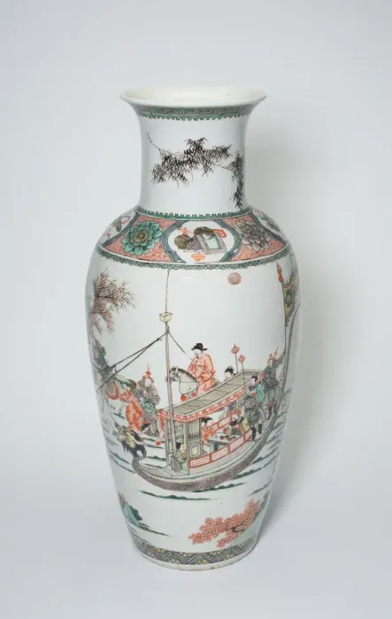 Framed Print : Vase with Bamboo, Auspicious Symbols, and Military and Civilian Figures Framed Print : Vase with Bamboo, Auspicious Symbols, and Military and Civilian Figures