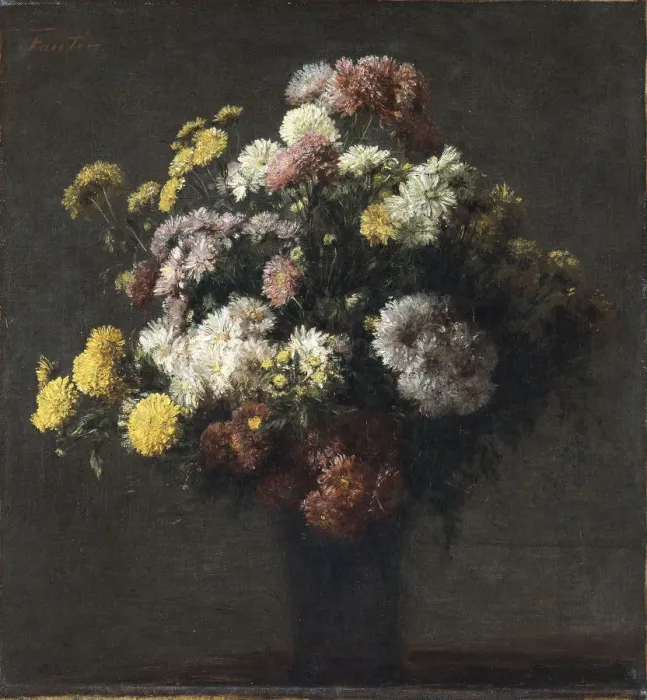 Framed Print : Vase with Chrysanthemums. Artist: Fantin-Latour, Henri (1836-1904)