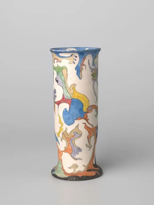 Framed Print : Vase, cylindrical, polychrome painted with watercolour, c.1920-c.1922. Creator: Plateelbakkerij Zuid-Holland Framed Print : Vase, cylindrical, polychrome painted with watercolour, c.1920-c.1922. Creator: Plateelbakkerij Zuid-Holland