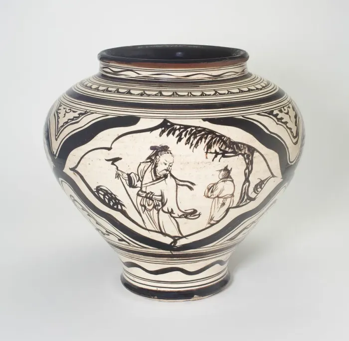 Framed Print : Vase with Figural and Floral Decoration, Yuan dynasty (1279-1368), 14th century. Creator: Unknown Framed Print : Vase with Figural and Floral Decoration, Yuan dynasty (1279-1368), 14th century. Creator: Unknown
