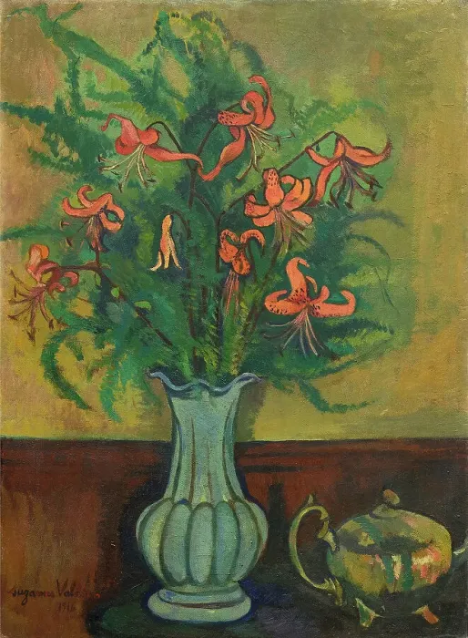 Framed Print : Vase de Fleurs et Théière, 1916. Creator: Valadon, Suzanne (1865-1938) Framed Print : Vase de Fleurs et Théière, 1916. Creator: Valadon, Suzanne (1865-1938)