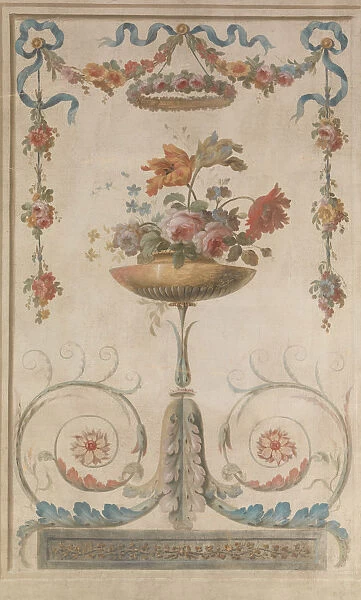 Vase of Flowers Resting on Foliate Scrolls, 1770-90. Creator: French Painter, 18th century