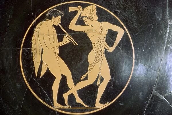 Vase-painting of a youth playing the flute and a woman dancing, 6th century BC. Artist: Epikektos