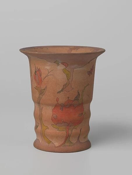 Vase polychrome painted with watercolour on light brown stock, c.1920-c.1922. Creator: Plateelbakkerij Zuid-Holland