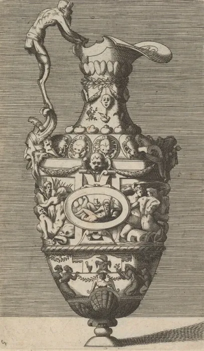 Framed Print : Vase with a River God in an Oval Medallion, 17th century (late). Creator: Rene Boyvin Framed Print : Vase with a River God in an Oval Medallion, 17th century (late). Creator: Rene Boyvin