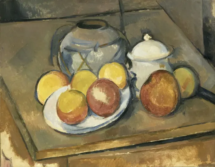 Framed Print : Vase, Sugar Bowl and Apples. Artist: Cezanne, Paul (1839-1906) Framed Print : Vase, Sugar Bowl and Apples. Artist: Cezanne, Paul (1839-1906)