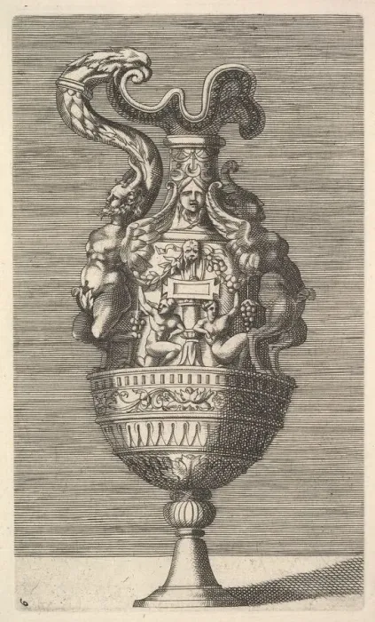 Framed Print : Vase with Two Winged Satyrs, 17th century. Creator: Rene Boyvin Framed Print : Vase with Two Winged Satyrs, 17th century. Creator: Rene Boyvin