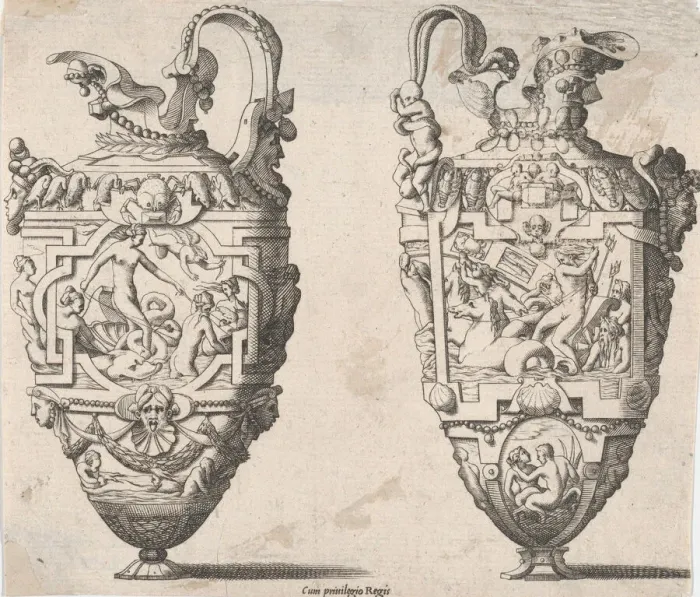 Framed Print : Two Vases, 16th-17th century. Creator: Rene Boyvin Framed Print : Two Vases, 16th-17th century. Creator: Rene Boyvin