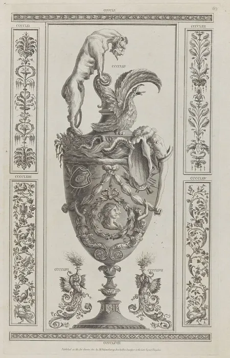 Framed Print : Vases and Ornament, nos. CCCCLX-CCCCLXVIII ('Designs for Various Ornaments, pl. 69), 1801. Creator: After Michelangelo Pergolesi. Vases and Ornament, nos. CCCCLX-CCCCLXVIII ('Designs for Various Ornaments, pl. 69), 1801 Framed Print : Vases and Ornament, nos. CCCCLX-CCCCLXVIII ('Designs for Various Ornaments, pl. 69), 1801. Creator: After Michelangelo Pergolesi. Vases and Ornament, nos. CCCCLX-CCCCLXVIII ('Designs for Various Ornaments, pl. 69), 1801