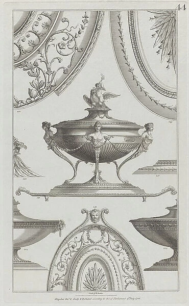 Vases and Vessels, nos. 248-254 ('Designs for Various Ornaments, ' pl. 44), July 1... July 17, 1782. Creator: Michelangelo Pergolesi. Vases and Vessels, nos. 248-254 ('Designs for Various Ornaments, ' pl. 44), July 1... July 17, 1782