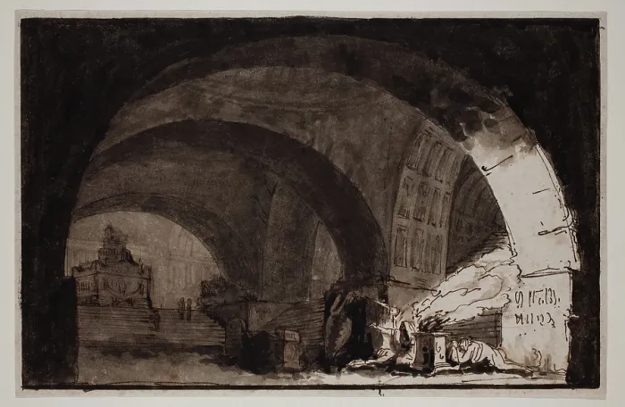 Framed Print : A Vast Crypt with Tombs, between 1758 and 1823. Creator: Felice Giani Framed Print : A Vast Crypt with Tombs, between 1758 and 1823. Creator: Felice Giani