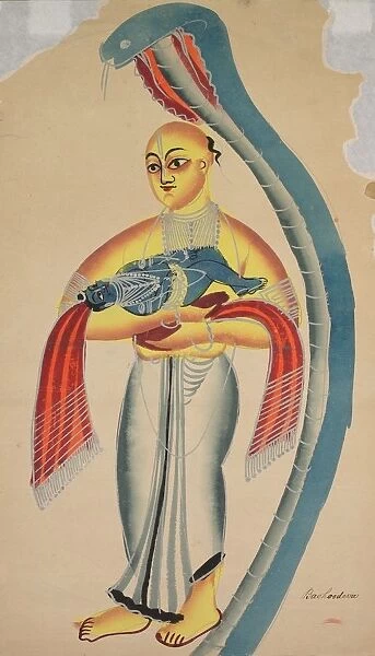 Vasudeva (Krishnas Father) Fleeing with the Infant Krishna Encounters a Cobra, 1800s