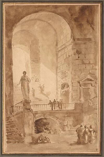 Vaulted Staircase, c. 1770-1779. Creator: Hubert Robert (French, 1733-1808)