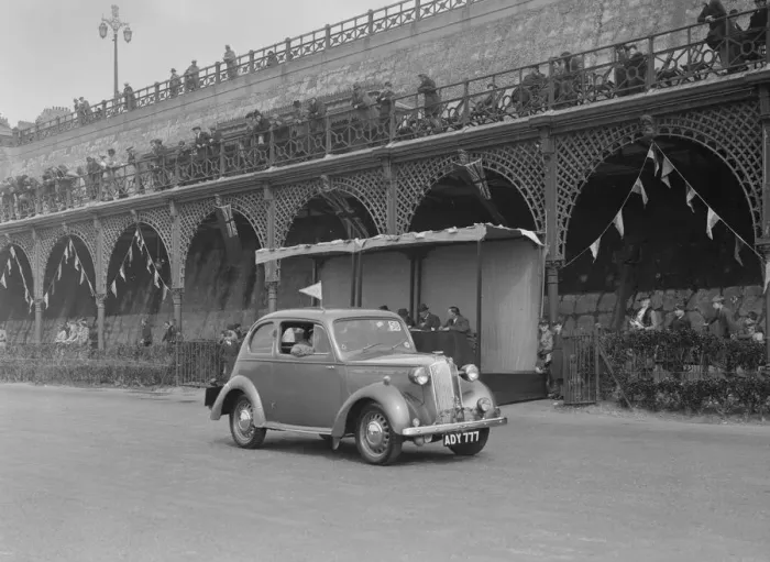 Framed Print : Vauxhall 10 of Miss IM Burton at the RAC Rally, Madeira Drive, Brighton, 1939. Artist: Bill Brunell Framed Print : Vauxhall 10 of Miss IM Burton at the RAC Rally, Madeira Drive, Brighton, 1939. Artist: Bill Brunell