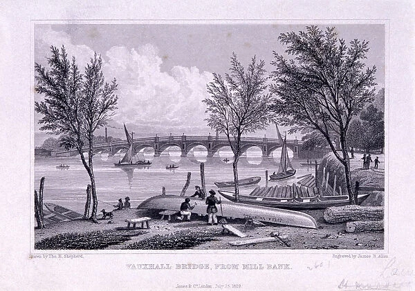Vauxhall Bridge, Lambeth, London, 1829. Artist: James B Allen