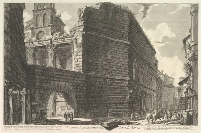 Framed Print : Veduta degli avanzi del Foro di Nerva, l arcade et la muraille Framed Print : Veduta degli avanzi del Foro di Nerva, l arcade et la muraille