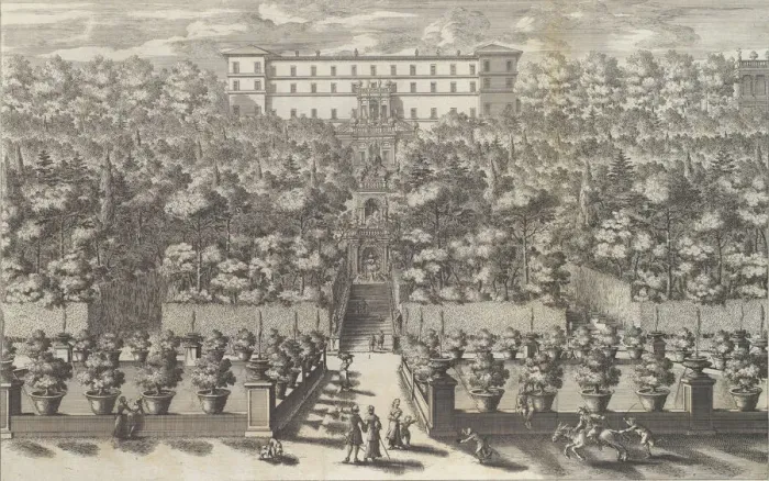 Framed Print : Veduta del Palazzo dal Piano del Giardino con le sue Fontane... 1691 or after Framed Print : Veduta del Palazzo dal Piano del Giardino con le sue Fontane... 1691 or after
