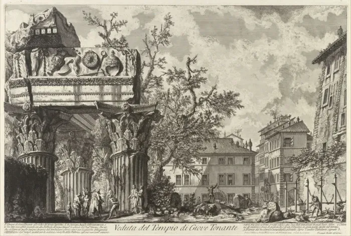 Framed Print : Veduta with the Temple of Jupiter Tonans, c. 1755. Artist: Piranesi, Giovanni Battist (1720-1778) Framed Print : Veduta with the Temple of Jupiter Tonans, c. 1755. Artist: Piranesi, Giovanni Battist (1720-1778)