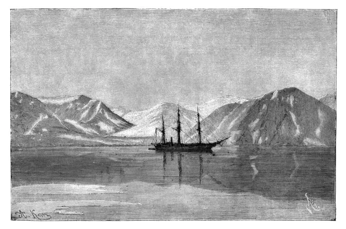 Framed Print : The Vega at anchor in Konyam Bay, Siberia, Russia, 1895. Artist: Armand Kohl Framed Print : The Vega at anchor in Konyam Bay, Siberia, Russia, 1895. Artist: Armand Kohl