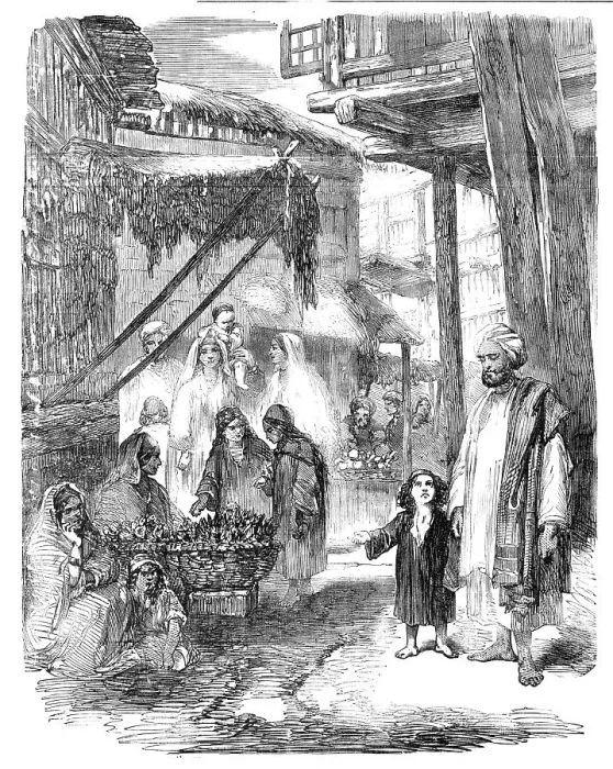 Framed Print : Vegetable Bazaar in Sirinagur, Cashmere, from a drawing by Mr. W. Carpenter, Jun. 1857. Creator: Unknown Framed Print : Vegetable Bazaar in Sirinagur, Cashmere, from a drawing by Mr. W. Carpenter, Jun. 1857. Creator: Unknown