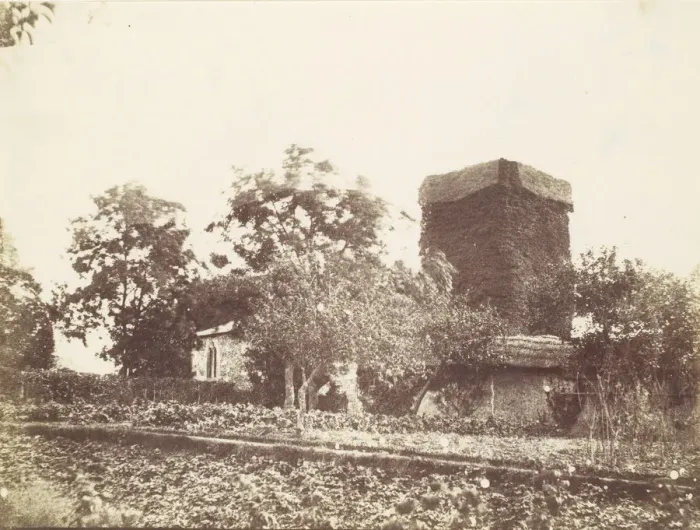 Framed Print : Vegetable Garden and Ivy Covered Tower, 1850s. Creator: Unknown Framed Print : Vegetable Garden and Ivy Covered Tower, 1850s. Creator: Unknown