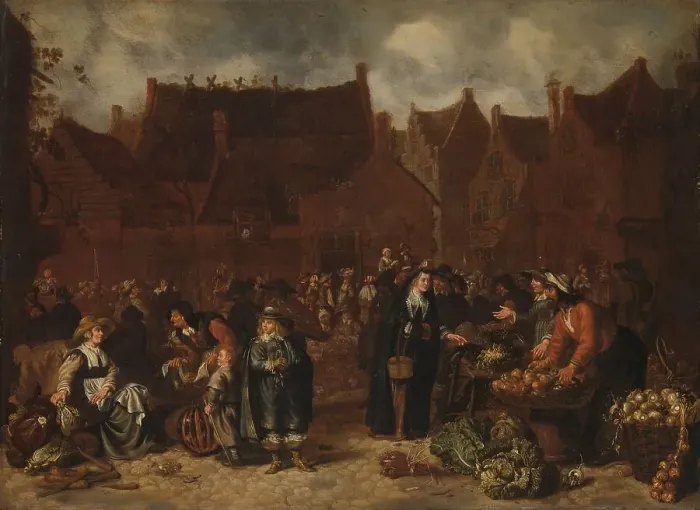 Framed Print : Vegetable Market, 1646. Creator: Sybrand van Beest Framed Print : Vegetable Market, 1646. Creator: Sybrand van Beest