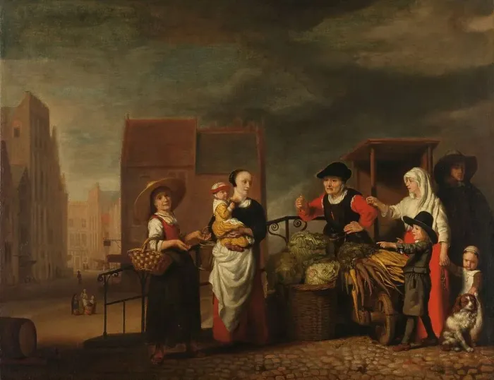 Framed Print : Vegetable Market, 1655-1665. Creator: Nicolaes Maes Framed Print : Vegetable Market, 1655-1665. Creator: Nicolaes Maes