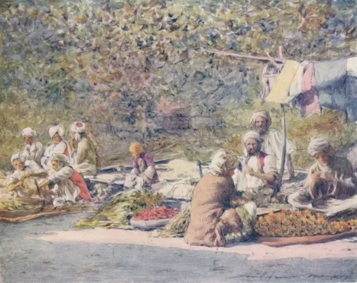 Framed Print : A Vegetable Market, Peshawur, 1905. Artist: Mortimer Luddington Menpes Framed Print : A Vegetable Market, Peshawur, 1905. Artist: Mortimer Luddington Menpes