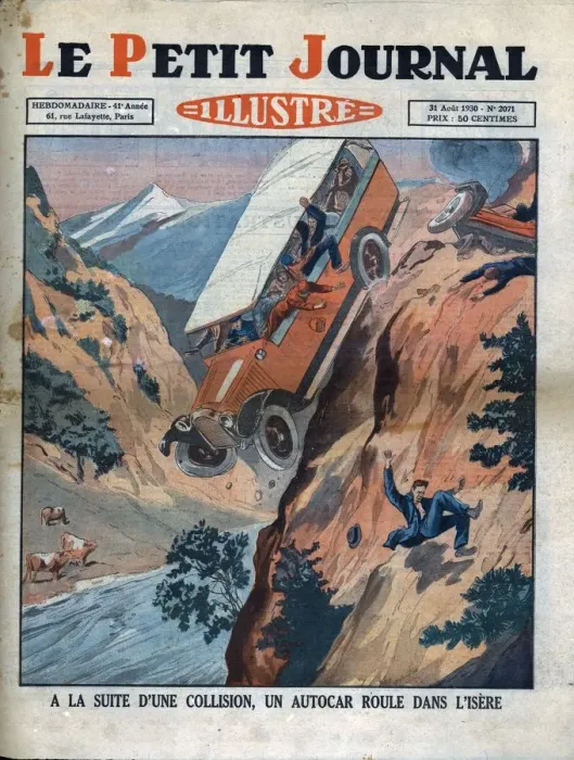 Framed Print : A vehicle falls into the River Isere after an accident, 1930. Creator: Unknown Framed Print : A vehicle falls into the River Isere after an accident, 1930. Creator: Unknown