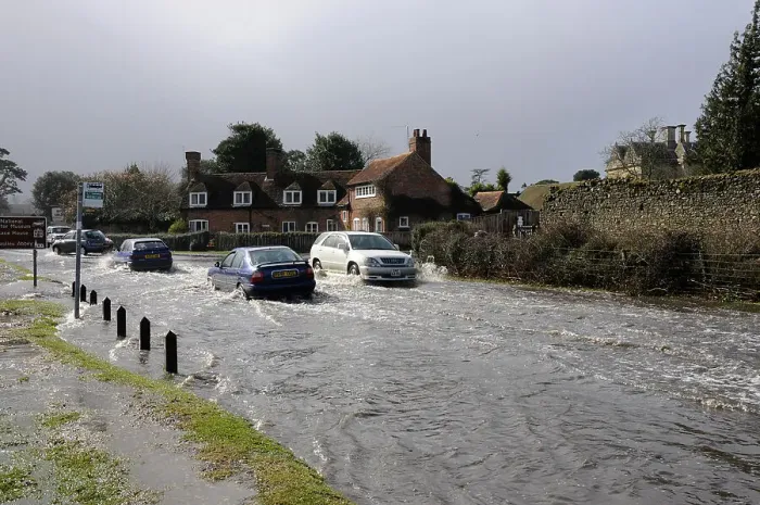 Framed Print : Vehicles on Flooded road at Beaulieu 2008 Framed Print : Vehicles on Flooded road at Beaulieu 2008