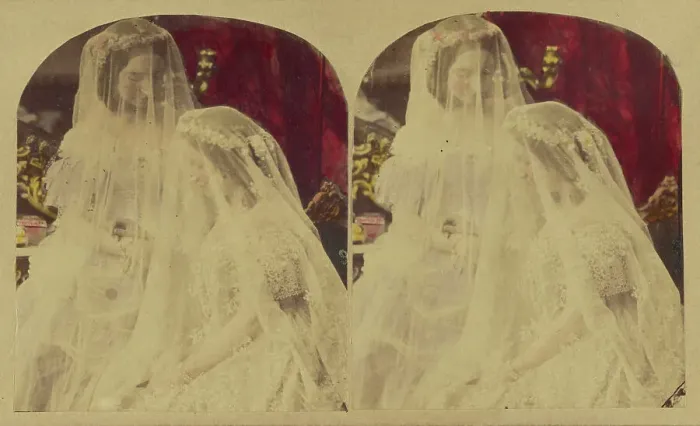 Framed Print : Two Veiled Brides, about 1865. Creator: London Stereoscopic & Photographic Co Framed Print : Two Veiled Brides, about 1865. Creator: London Stereoscopic & Photographic Co