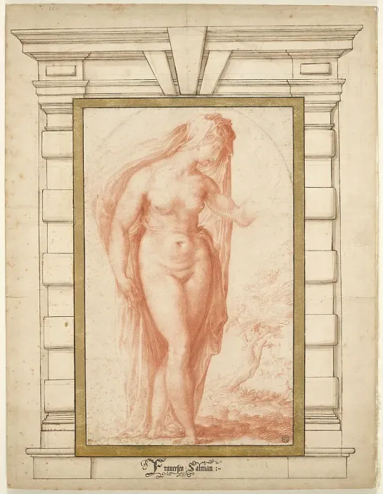 Framed Print : Veiled female nude. Creator: Salviati (Rossi), Francesco (1510-1563) Framed Print : Veiled female nude. Creator: Salviati (Rossi), Francesco (1510-1563)
