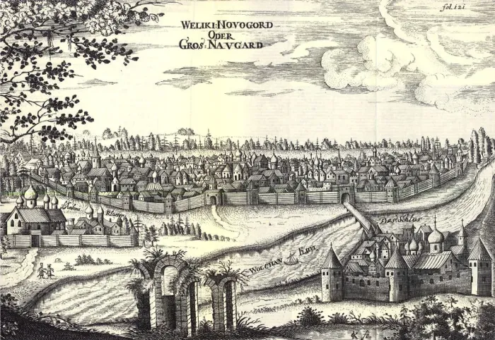 Framed Print : Velikiy Novgorod (Illustration from Travels to the Great Duke of Muscovy and the King of Persia by Adam Olearius), 1656. Artist: Anonymous