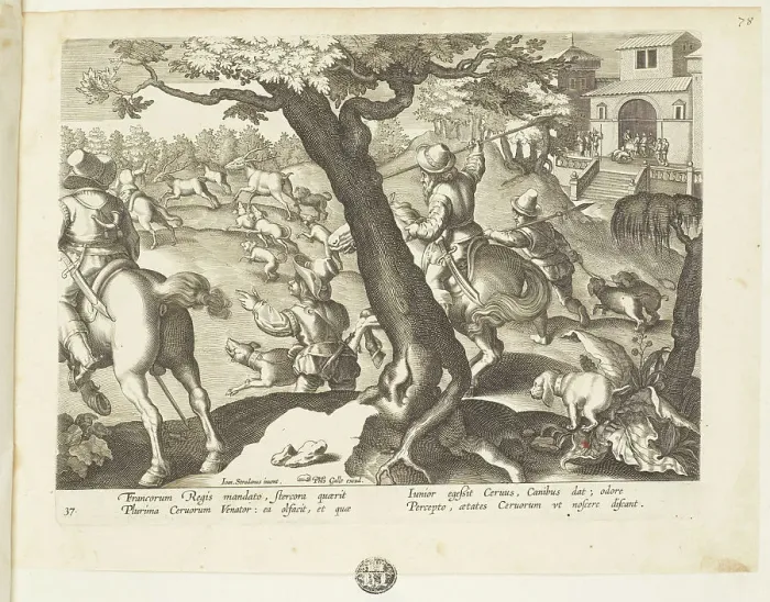 Framed Print : Venationes ferarum, avium, piscium (Hunts of wild animals, birds and fish). Plate 37, 1596. Creator: Hans Collaert the Younger Framed Print : Venationes ferarum, avium, piscium (Hunts of wild animals, birds and fish). Plate 37, 1596. Creator: Hans Collaert the Younger